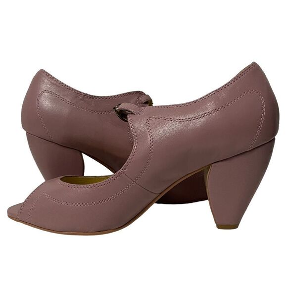 NWOB FARYLROBIN Pink Faux Leather Peeptoe Pinup Rockabilly Heels 10 - Picture 6 of 11